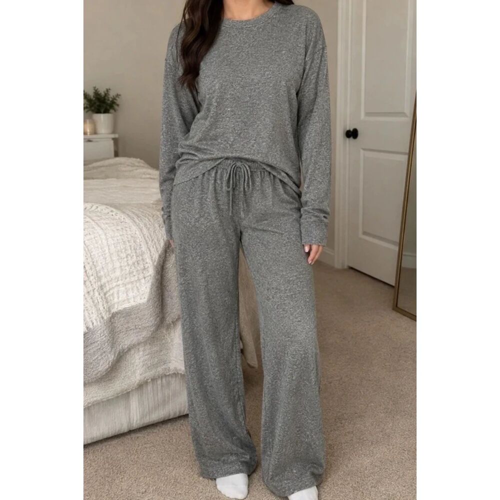 Ekouaer Women's 2-Piece Long Sleeve & Wide-Leg Pants Lounge Set